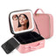 Travel Makeup Bag with Large Light up Mirror, 3 Colors Modes LED Lighted Cosmetic Organizer Waterproof PU Leather